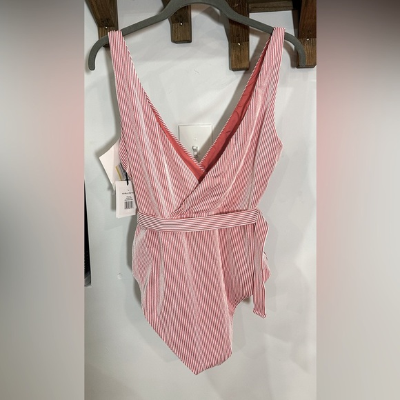 NWT Onia Michelle One Piece Swimsuit Striped Rib Spiced Coral White Red Large - Picture 5 of 12